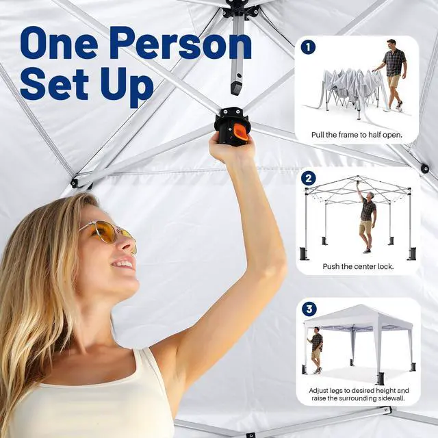 Alt view image 2 of 7 - 10x10 Pop Up Canopy with Sidewalls, One Push Instant Canopy Tent with Carry Bag for Events, Parties, Beach, Camping - White/Clear