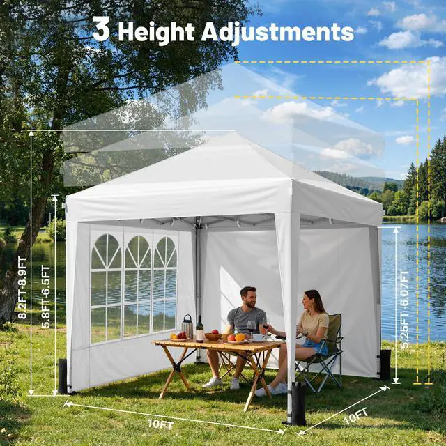 Alt view image 4 of 7 - 10x10 Pop Up Canopy with Sidewalls, One Push Instant Canopy Tent with Carry Bag for Events, Parties, Beach, Camping - White/Clear
