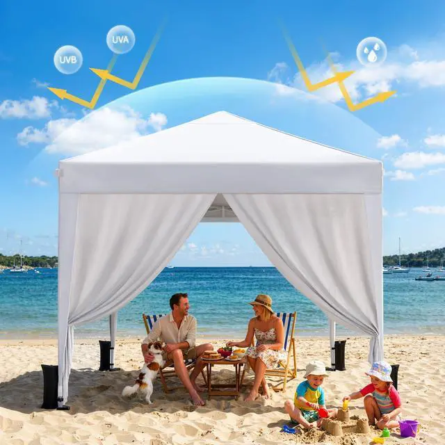 Alt view image 5 of 7 - 10x10 Pop Up Canopy with Sidewalls, One Push Instant Canopy Tent with Carry Bag for Events, Parties, Beach, Camping - White/Clear