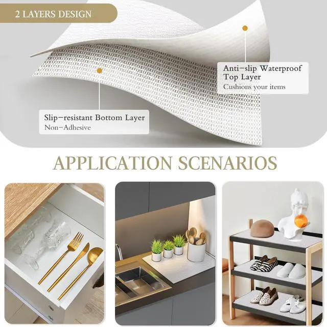 Alt view image 3 of 7 - Shelf and Drawer Liner for Kitchen Cabinet, Non Adhesive Non Slip Shelf Paper Waterproof Washable Thickened for Dresser Pantry Shelve Bathroom Protector Liner(White,23.6 in x 30 FT)