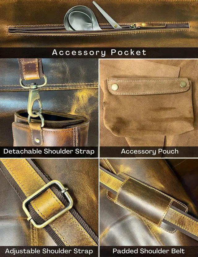 Alt view image 3 of 7 - Genuine Leather Chef Knife Roll All Purpose Chef Roll, Brown, L, Knives Organiser