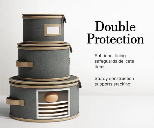 Alt view image 2 of 7 - Hard Shell China Storage Containers 8 Piece Set for Storing Dinner Plates, Salad Plates, Mugs, Quilted Dividers for Safe Moving and Seasonal Storage, Grey
