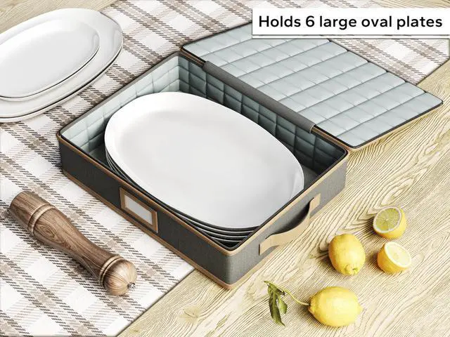 Alt view image 6 of 7 - Hard Shell China Storage Containers 8 Piece Set for Storing Dinner Plates, Salad Plates, Mugs, Quilted Dividers for Safe Moving and Seasonal Storage, Grey