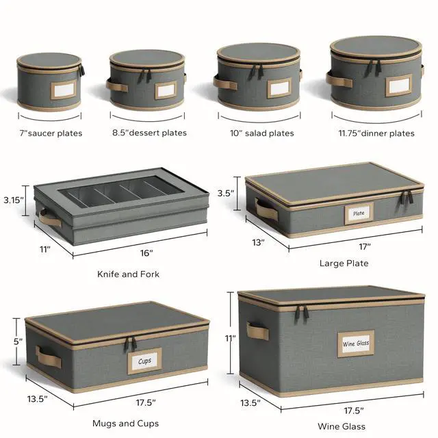 Alt view image 7 of 7 - Hard Shell China Storage Containers 8 Piece Set for Storing Dinner Plates, Salad Plates, Mugs, Quilted Dividers for Safe Moving and Seasonal Storage, Grey