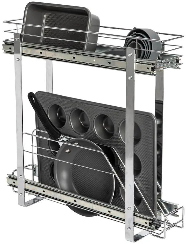 Main image of Glidez Multipurpose Chrome-Plated Steel Pull-Out/Slide-Out Storage Organizer for Cookware and Bakeware - 2-Tier Design - Fits Standard Size Cabinet or Shelf, Chrome