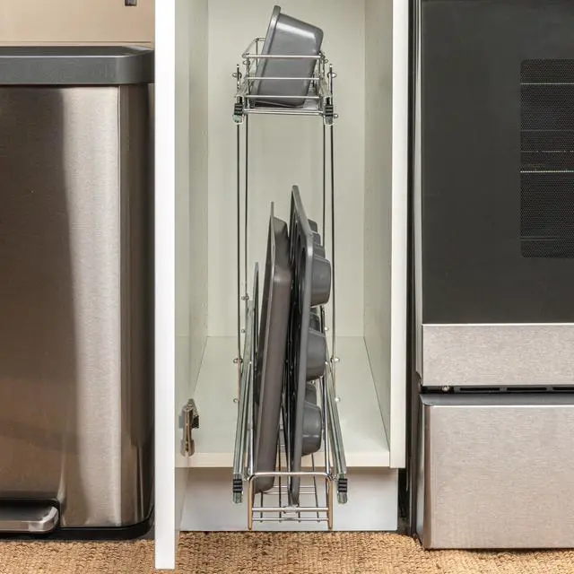 Alt view image 2 of 7 - Glidez Multipurpose Chrome-Plated Steel Pull-Out/Slide-Out Storage Organizer for Cookware and Bakeware - 2-Tier Design - Fits Standard Size Cabinet or Shelf, Chrome