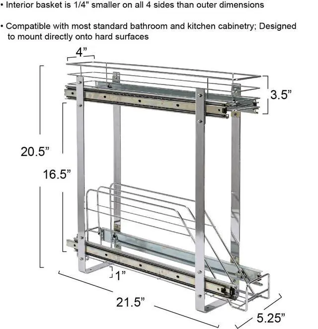 Alt view image 4 of 7 - Glidez Multipurpose Chrome-Plated Steel Pull-Out/Slide-Out Storage Organizer for Cookware and Bakeware - 2-Tier Design - Fits Standard Size Cabinet or Shelf, Chrome