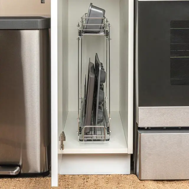 Alt view image 3 of 7 - Glidez Multipurpose Chrome-Plated Steel Pull-Out/Slide-Out Storage Organizer for Cookware and Bakeware - 2-Tier Design - Fits Standard Size Cabinet or Shelf, Chrome