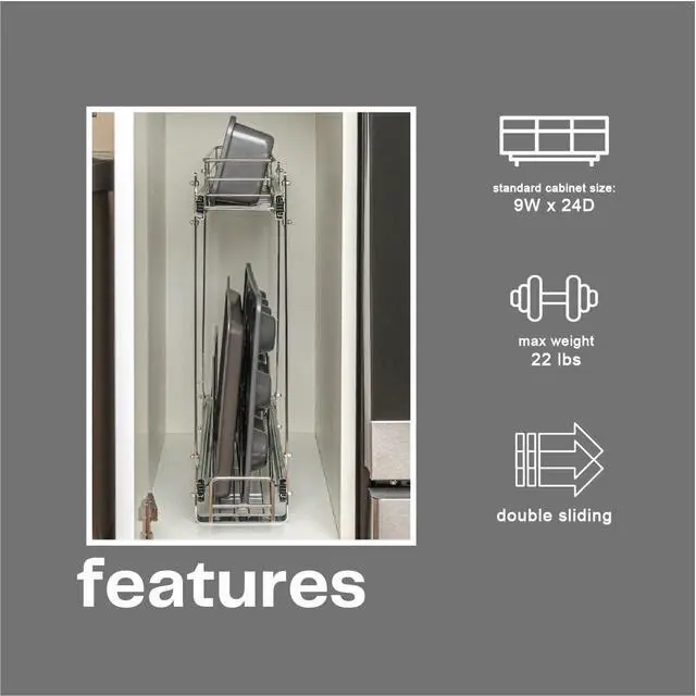 Alt view image 6 of 7 - Glidez Multipurpose Chrome-Plated Steel Pull-Out/Slide-Out Storage Organizer for Cookware and Bakeware - 2-Tier Design - Fits Standard Size Cabinet or Shelf, Chrome