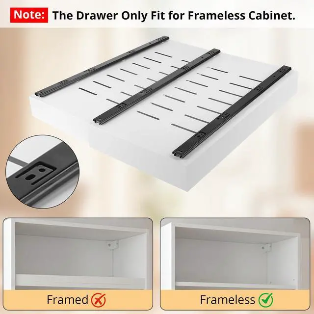 Alt view image 3 of 7 - 4 Pack Pull Out Cabinet Organizers Expandable Width (12.4''-20.27''), Upgrade 3 Slide Rails Sliding Drawer for Kitchen Cabinet Organizer with Adhesive Nano Film, White