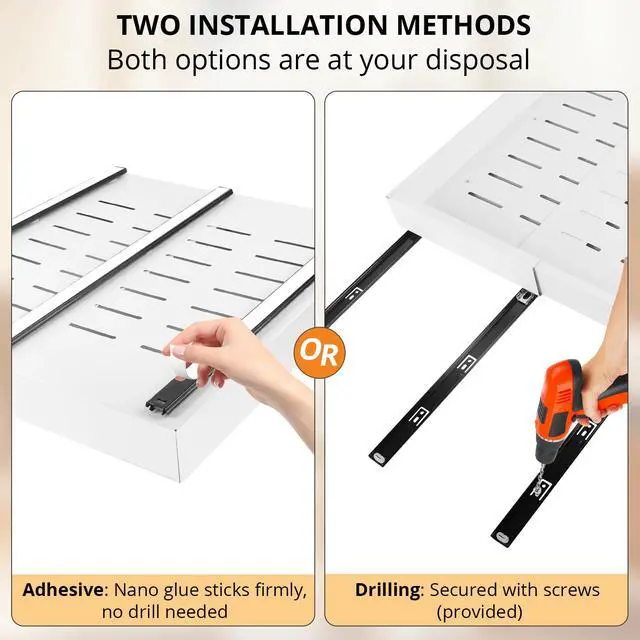 Alt view image 7 of 7 - 4 Pack Pull Out Cabinet Organizers Expandable Width (12.4''-20.27''), Upgrade 3 Slide Rails Sliding Drawer for Kitchen Cabinet Organizer with Adhesive Nano Film, White