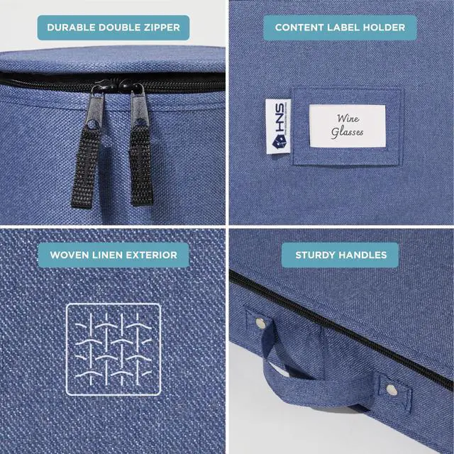 Alt view image 6 of 7 - China Storage Hard Shell Containers 8-Piece Set Moving Boxes for Dinnerware, Glasses, Plates, Mugs and Saucers Sturdy Dish Organizer with Dividers for Seasonal Storage - Service for 12 - Denim Blue
