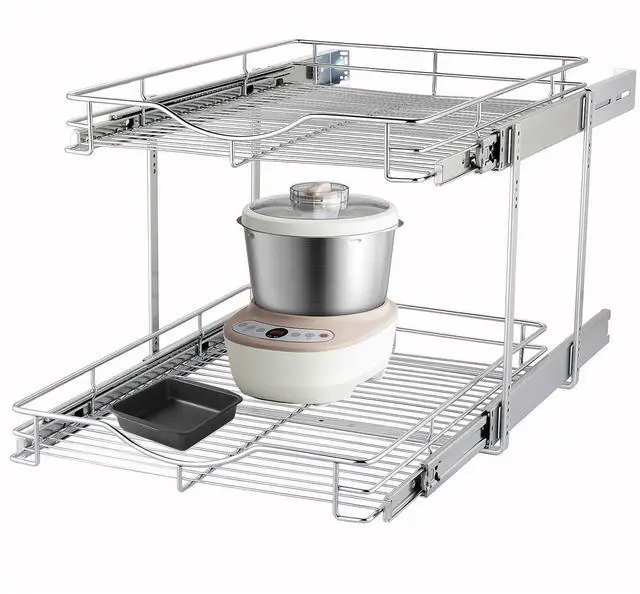 Main image of Pull Out Cabinet Organizer (14" W X 21" D), Cabinet Pull Out Shelves, 2 Tier Pull Out Drawers for Kitchen Cabinets, Wire Basket Slide Out Shelf for Cabinet Organization in Kitchen, Pantry