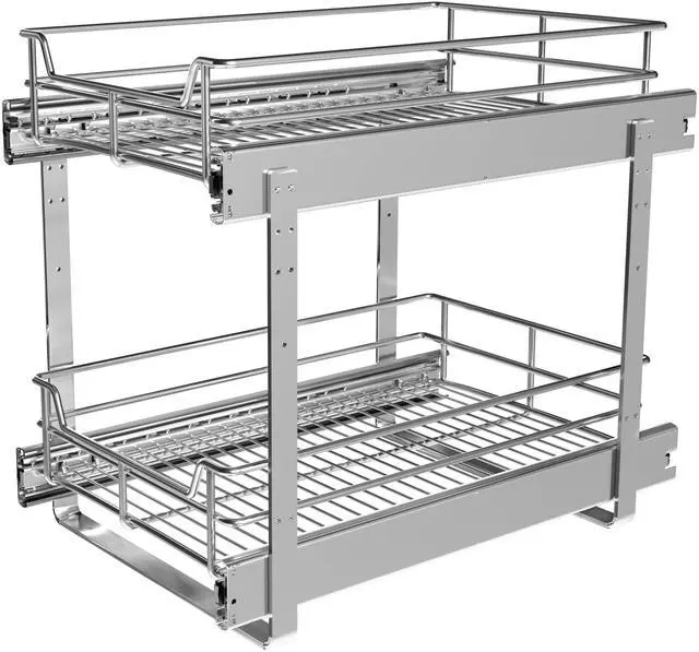 Main image of 2-Tier Cabinet Pull Out Shelves (14" W x 22" D), Slide Out Shelves for Kitchen Cabinets, Metal Under Cabinet Roll Out Shelf