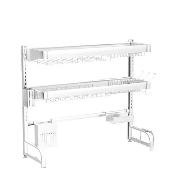 Alt view image 4 of 7 - 3 Tier Extra Large Stainless Steel Expandable Over The Sink Dish Drainer Drying Rack, Rust Proof Metal, Space Saving, Modern Silver Big Capacity Extendable Plate Strainers Kitchen Counter