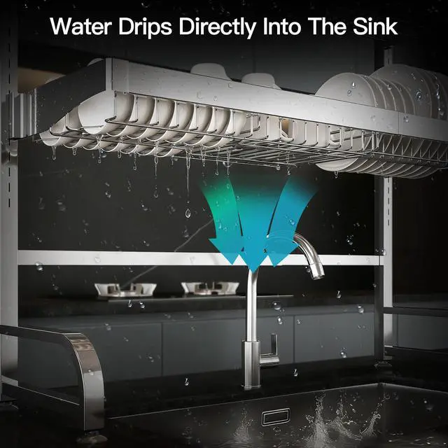 Alt view image 6 of 7 - 3 Tier Extra Large Stainless Steel Expandable Over The Sink Dish Drainer Drying Rack, Rust Proof Metal, Space Saving, Modern Silver Big Capacity Extendable Plate Strainers Kitchen Counter