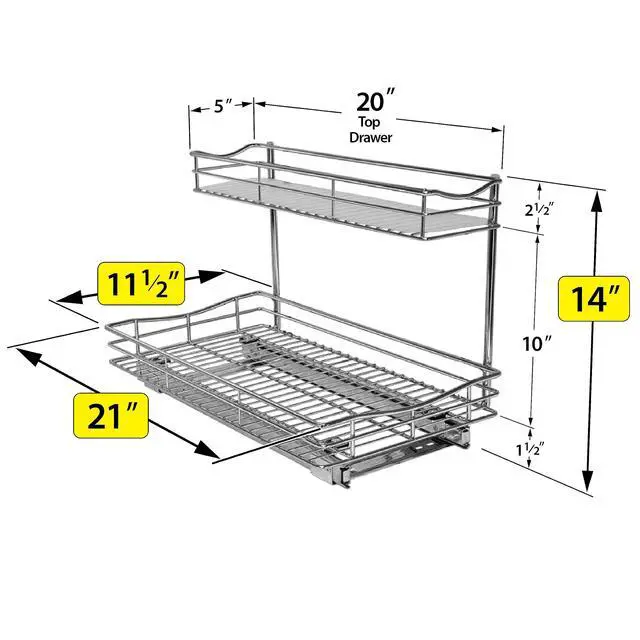 Alt view image 5 of 7 - Pull Out Under Sink Kitchen Cabinet Organizer - 11.5 in. x 21 inch deep Drawer - Sliding Shelf Organizer for Cabinets and Undersink Storage Shelves - Lifetime Ltd. Warranty Chrome
