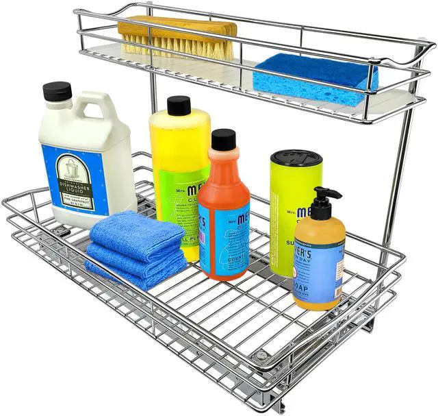 Main image of Pull Out Under Sink Kitchen Cabinet Organizer - 11.5 in. x 21 inch deep Drawer - Sliding Shelf Organizer for Cabinets and Undersink Storage Shelves - Lifetime Ltd. Warranty Chrome