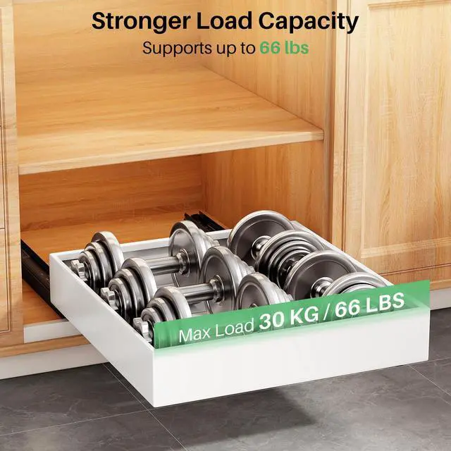 Alt view image 5 of 7 - 2Pack Pull out Cabinet Organizer, 21"Deep, Heavy Duty Full-extension Slide out Drawers for Kitchen Cabinet, Roll out Shelf Storage with Nano Adhesive for Pots, Bathroom, Pantry, Home, White