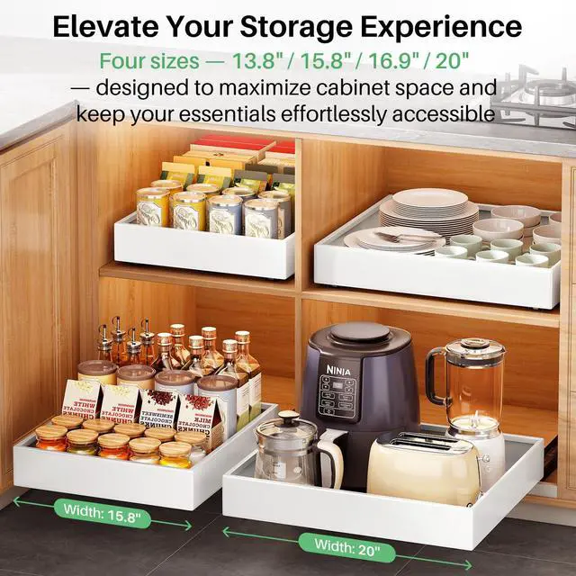 Alt view image 6 of 7 - 2Pack Pull out Cabinet Organizer, 21"Deep, Heavy Duty Full-extension Slide out Drawers for Kitchen Cabinet, Roll out Shelf Storage with Nano Adhesive for Pots, Bathroom, Pantry, Home, White