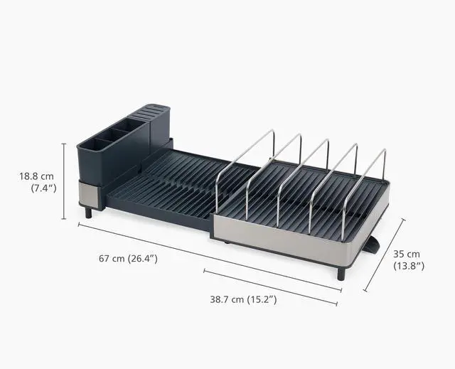 Alt view image 4 of 7 - Extend Max Steel Expanding Dish Drying Rack, high Capacity for Large Items, Cutlery and Knife Holder, Swivel Draining Spout, Stainless Steel