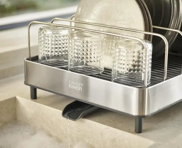 Alt view image 6 of 7 - Extend Max Steel Expanding Dish Drying Rack, high Capacity for Large Items, Cutlery and Knife Holder, Swivel Draining Spout, Stainless Steel