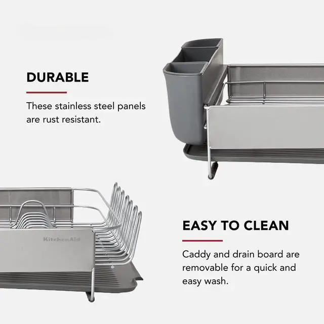 Alt view image 6 of 6 - Large Capacity, Fully Size Self Draining Rust Resistatant Satin Coated Dish Rack with Removable Flatware Caddy 20.47-Inch, Gray