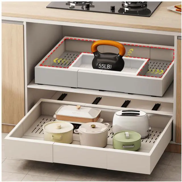 Main image of Pull out Cabinet Organizer,Width (23"-31") and Depth (17"-24") Expandable With 5 Rails,No Drill Adjustable Slide out Drawers for Kitchen,Pantry,Adhesive Roll out Shelves,for Cabinets Without Lip,White