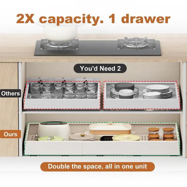Alt view image 3 of 7 - Pull out Cabinet Organizer,Width (23"-31") and Depth (17"-24") Expandable With 5 Rails,No Drill Adjustable Slide out Drawers for Kitchen,Pantry,Adhesive Roll out Shelves,for Cabinets Without Lip,White