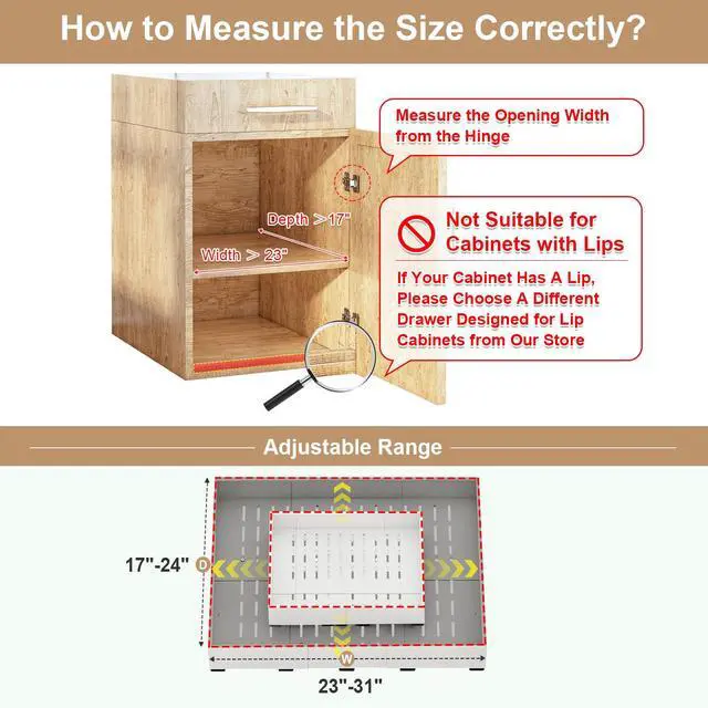 Alt view image 7 of 7 - Pull out Cabinet Organizer,Width (23"-31") and Depth (17"-24") Expandable With 5 Rails,No Drill Adjustable Slide out Drawers for Kitchen,Pantry,Adhesive Roll out Shelves,for Cabinets Without Lip,White