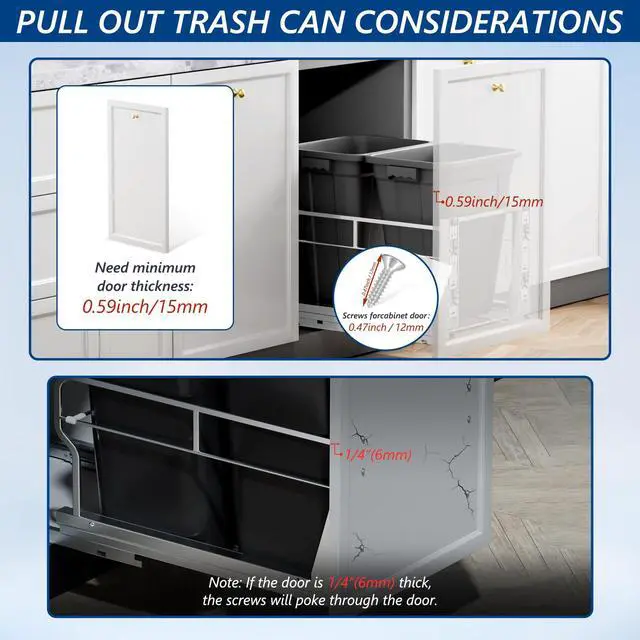 Alt view image 5 of 7 - Dual Pull Out Trash Can Under Cabinet with Soft-Close Slides, Heavy Duty Under Sink Trash Can Kit for Kitchen Sink, Laundry, Garbage Can Not Included, Requires 17" W X 24" D Cabinets