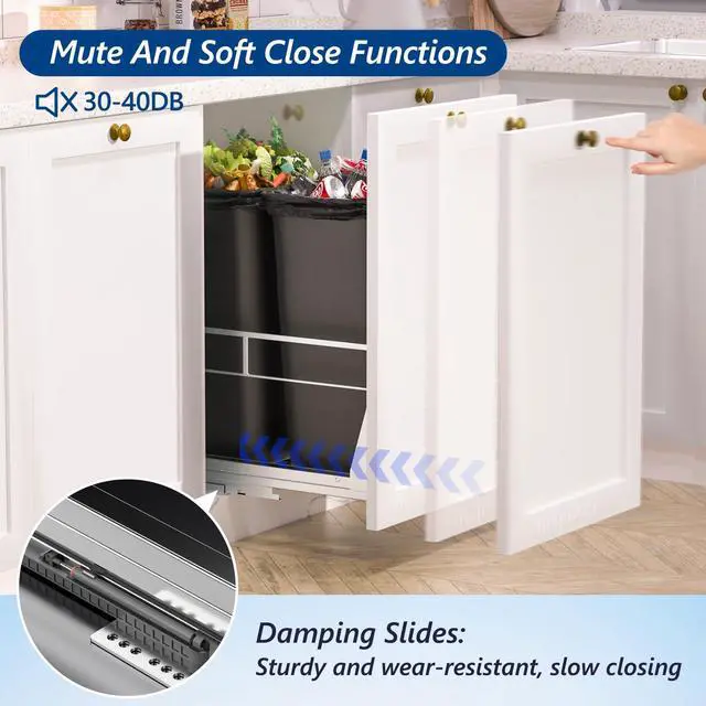 Alt view image 6 of 7 - Dual Pull Out Trash Can Under Cabinet with Soft-Close Slides, Heavy Duty Under Sink Trash Can Kit for Kitchen Sink, Laundry, Garbage Can Not Included, Requires 17" W X 24" D Cabinets