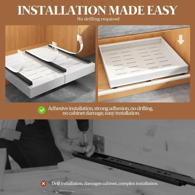 Alt view image 6 of 7 - 4 Pack Expandable Pull Out Cabinet Organizer 21"Deep With Raising Pad for Framed Cabinets,Upgrade 3 Slide Rails Slide Out Drawers,No Drill Roll Out Shelves,Adjustable Width 12.1"-20.4" White