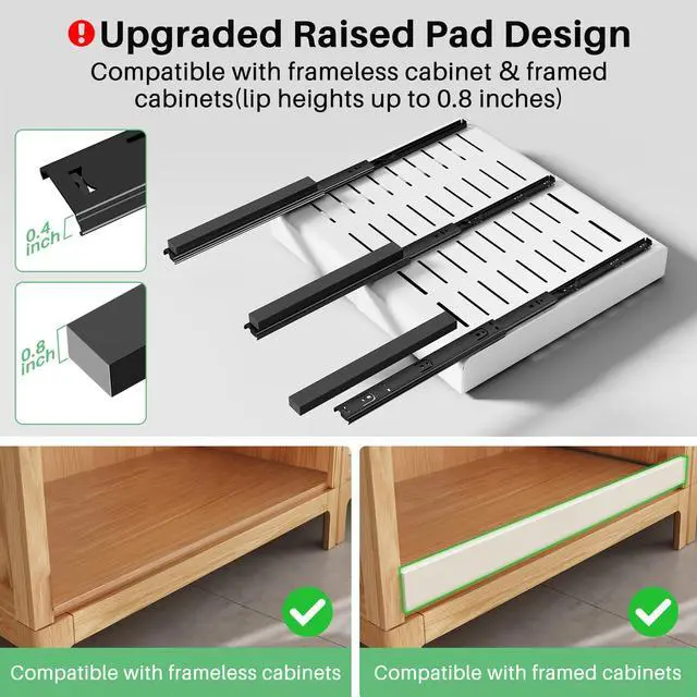 Alt view image 3 of 7 - Pull out Cabinet Organizer, 2-pack, Expandable(12"-20") Heavy Duty Slide out Drawers Fixed with Adhesive Nano Film for Pots, Roll out Shelf Storage for Kitchen Base Cabinet Organization(3 Rails)