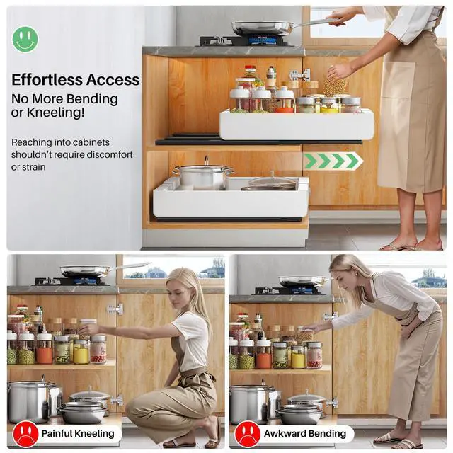 Alt view image 4 of 7 - Pull out Cabinet Organizer, 2-pack, Expandable(12"-20") Heavy Duty Slide out Drawers Fixed with Adhesive Nano Film for Pots, Roll out Shelf Storage for Kitchen Base Cabinet Organization(3 Rails)