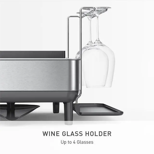 Alt view image 4 of 6 - Steel Frame Dishrack, Large Capacity Dish Drying Rack, 360º Easy Drain Swivel Spout, Utensil & Wine Glass Holder, Anti-Residue Coating, Moisture Control Surface, Brushed Stainless Steel