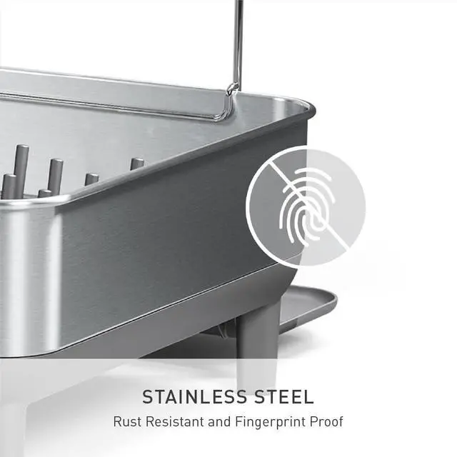 Alt view image 5 of 6 - Steel Frame Dishrack, Large Capacity Dish Drying Rack, 360º Easy Drain Swivel Spout, Utensil & Wine Glass Holder, Anti-Residue Coating, Moisture Control Surface, Brushed Stainless Steel