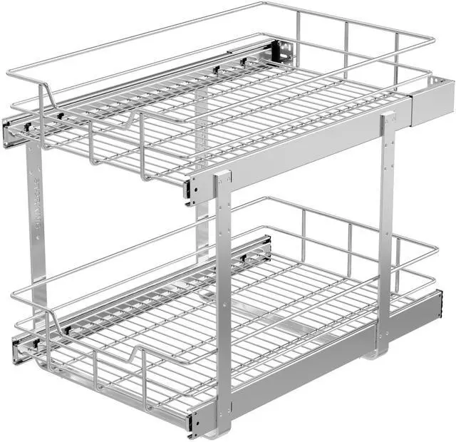 Main image of 2 Tier Pull Out Cabinet Organizer 14" W X 22" D, Slide Out Drawers For Kitchen Cabinets, Pull Out Drawers For Cabinets Capacity Heavy Duty Caddy, Cabinet Pullout Shelves Chrome-Plated,Bathroom Pantry
