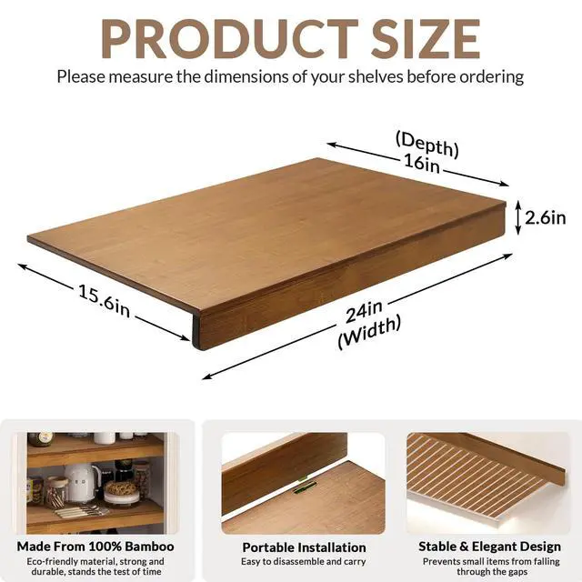 Alt view image 3 of 7 - Wire Shelf Covers, Bamboo Wire Rack Covers for Pantry, Closet (4pcs, 24" W x 16" D)