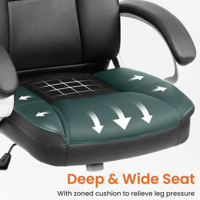 Alt view image 4 of 7 - Office Desk Ergonomic Gaming Computer Chair High Back Adjustable PU Leather with Lumbar Support, Swivel Rolling Wheels, Executive Managerial Task Chair (Jet Black)