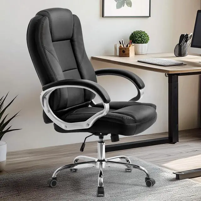 Alt view image 2 of 7 - Office Desk Ergonomic Gaming Computer Chair High Back Adjustable PU Leather with Lumbar Support, Swivel Rolling Wheels, Executive Managerial Task Chair (Jet Black)