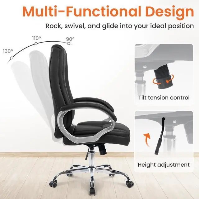 Alt view image 7 of 7 - Office Desk Ergonomic Gaming Computer Chair High Back Adjustable PU Leather with Lumbar Support, Swivel Rolling Wheels, Executive Managerial Task Chair (Jet Black)