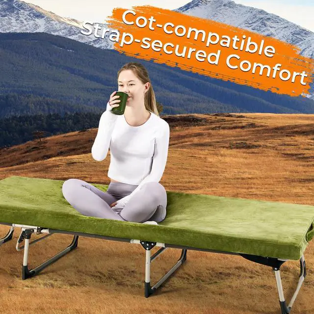 Alt view image 3 of 7 - Memory Foam Camping Mattress Pad 3inch Cot Size Waterproof Roll Up Bed Sleeping Mat for Adults Portable Roll Up Mattress for Travel Guest Floor Bed Cot Mattress Pad for Car, Tent (Green, Cot)
