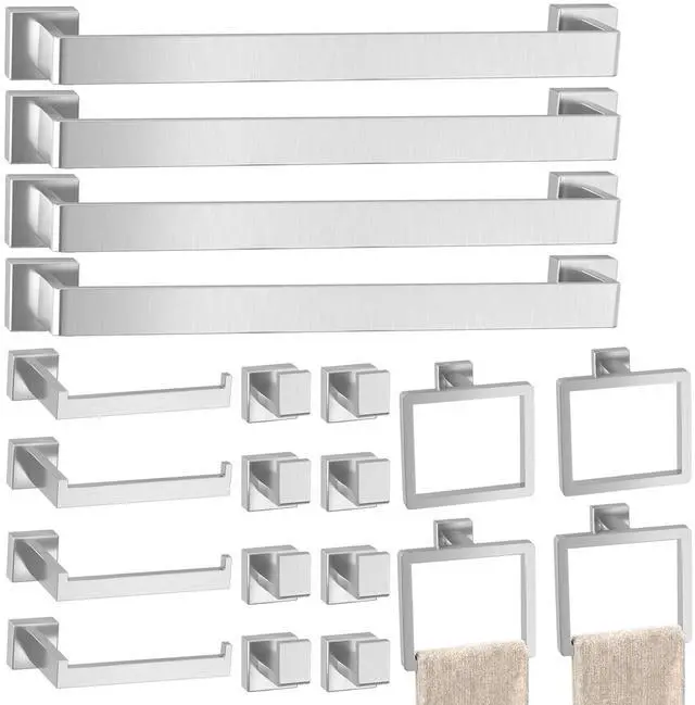 Main image of 20-Pieces Brushed Nickel Bathroom Accessories Set, Stainless Steel Bathroom Hardware Set, Towel Racks for Bathroom Wall Mounted 24 Inch Bath Towel Bar Set.