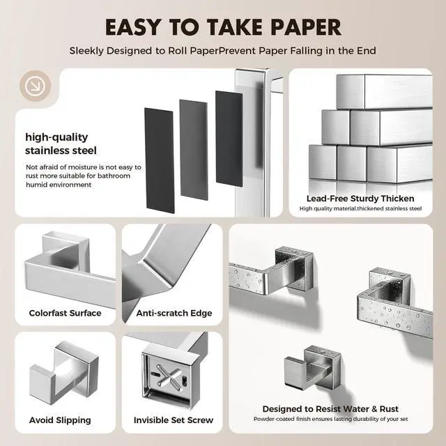 Alt view image 6 of 7 - 20-Pieces Brushed Nickel Bathroom Accessories Set, Stainless Steel Bathroom Hardware Set, Towel Racks for Bathroom Wall Mounted 24 Inch Bath Towel Bar Set.