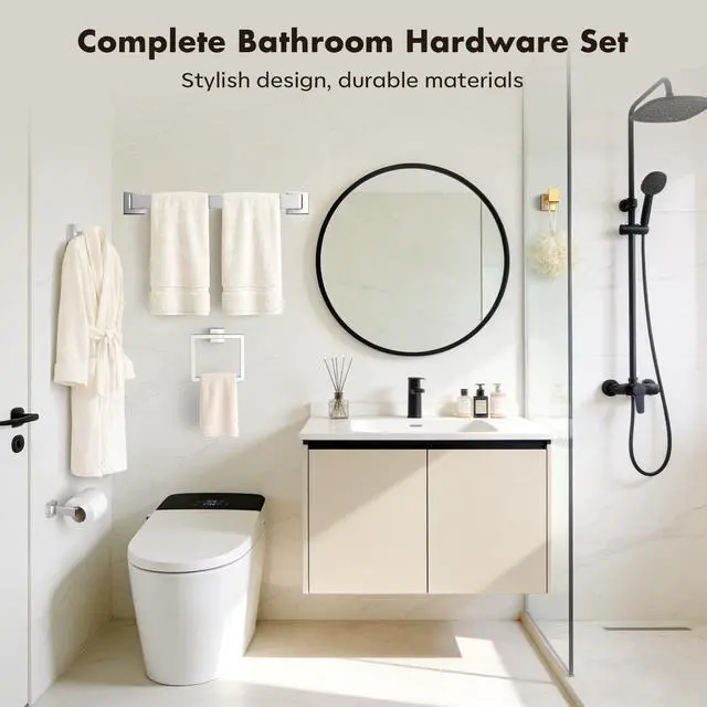Alt view image 7 of 7 - 20-Pieces Brushed Nickel Bathroom Accessories Set, Stainless Steel Bathroom Hardware Set, Towel Racks for Bathroom Wall Mounted 24 Inch Bath Towel Bar Set.