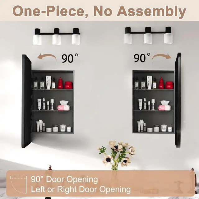 Alt view image 5 of 7 - Medicine Cabinet with Mirror, 16x24 Inch Fully Assembled Recessed or Surface Mount Bathroom Medicine Cabinet, Metal Mirrored Cabinet with Adjustable Storage Shelves