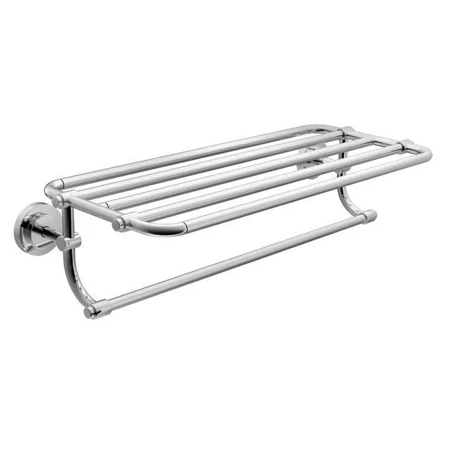 Main image of Iso Chrome 24-Inch Wide Bathroom Hotel-Style Towel Shelf with Towel Bar, DN0794CH