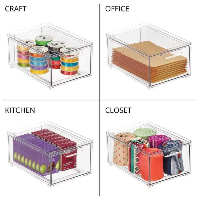 Alt view image 7 of 7 - Plastic Bathroom Organizer Bin w/Pull Out Drawer - Slim Stackable Storage Container for Bathroom Accessories - Perfect for Organizing Bathroom Cabinet - Lumiere Collection - 8 Pack - Clear