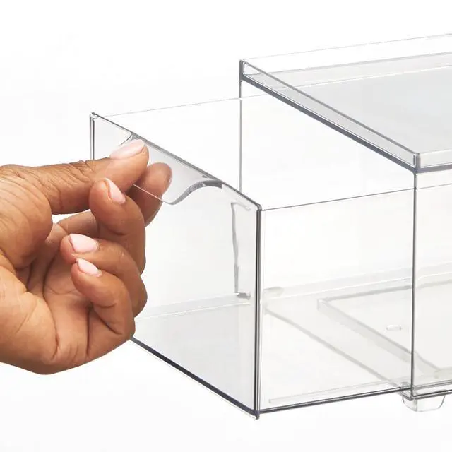 Alt view image 6 of 7 - Plastic Bathroom Organizer Bin w/Pull Out Drawer - Slim Stackable Storage Container for Bathroom Accessories - Perfect for Organizing Bathroom Cabinet - Lumiere Collection - 8 Pack - Clear